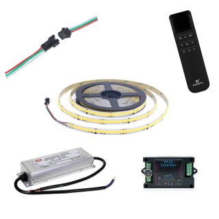 L031 CCT COB 24V 5 Meter Set mit WLED / Netzteil / Fernbedienung und Stecker